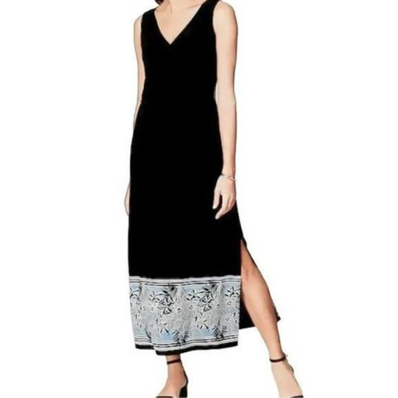 J Jill Wearever Sz XS Maxi Dress Havana Floral Black Surplice Top Stretch Knit - Picture 12 of 12